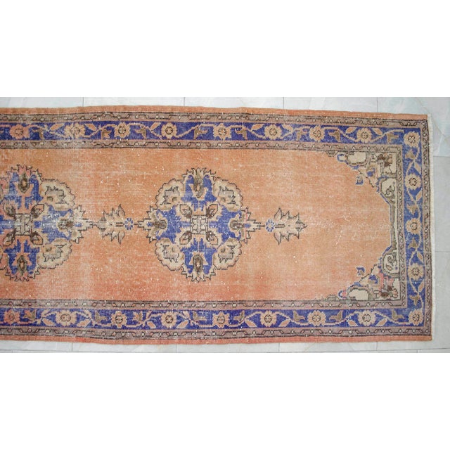 Hand-Knotted Turkish Runner Rug Faded Colors Low Pile - 2'12″ X 10'10″ For Sale - Image 10 of 13