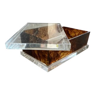 1970s Clear and Faux Tortoiseshell Lucite Vanity Box in the Manner of Dior Home For Sale