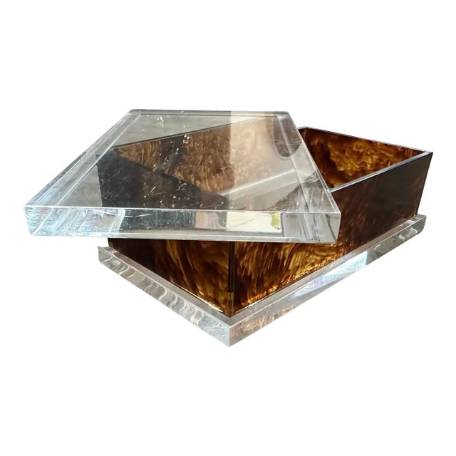 1970s Clear and Faux Tortoiseshell Lucite Vanity Box in the Manner of Dior Home For Sale