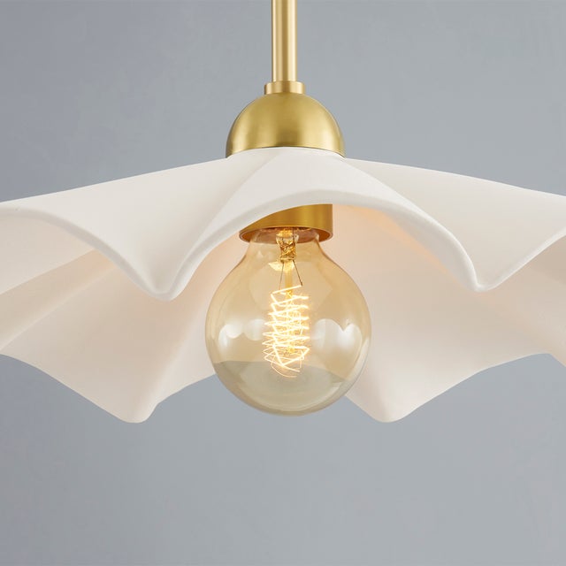 Mitzi Maisie 16 in. 1 Light Pendant in Aged Brass and Ceramic Rough Texture White Finish For Sale - Image 9 of 15