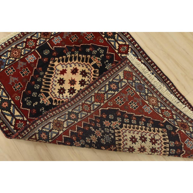 Yalameh Rug 2’9” X 4′ Blue Wool Vintage Tribal Hand-Knotted Oriental Carpet For Sale - Image 9 of 10