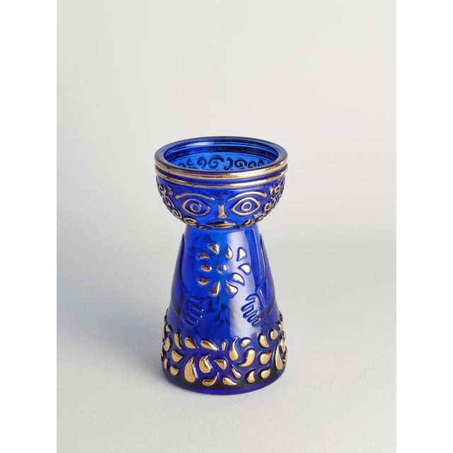 Mid-Century Modern Cobalt Blue and Gold Glass Hyacinth Vase by Walther Glas, 1970s For Sale - Image 15 of 18