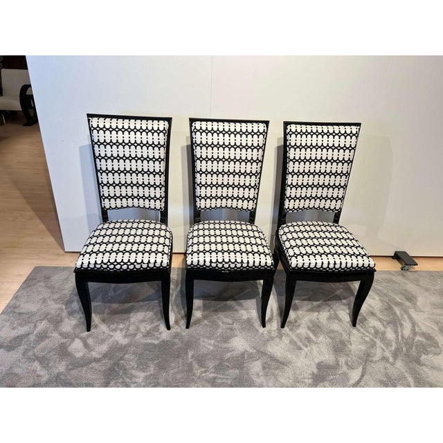 Art Deco High Back Black Lacquered Dining Chairs, France, 1930s, Set of 6 For Sale - Image 16 of 18