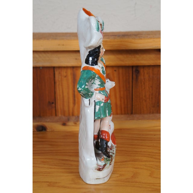 Ceramic Antique Staffordshire Robin Hood Little John Spaniel Hunt Spill Vase For Sale - Image 7 of 12