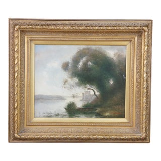 Late 20th Century L. Stephano Signed Impressionist Castle River Landscape Oil Painting 31" For Sale