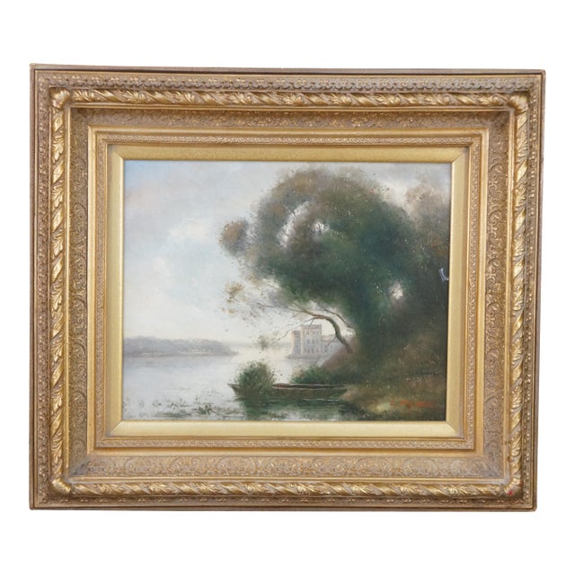 Late 20th Century L. Stephano Signed Impressionist Castle River Landscape Oil Painting 31" For Sale