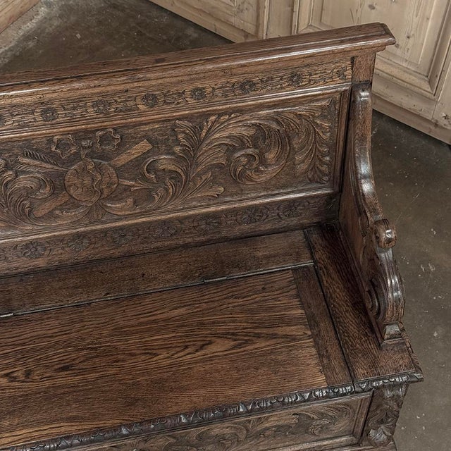 19th Century French Renaissance Revival Oak Trunk ~ Hall Bench For Sale - Image 17 of 18