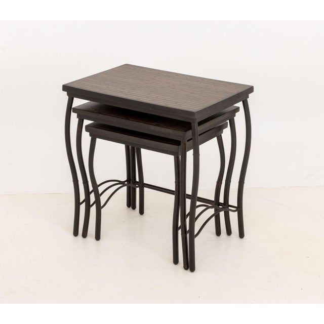 Contemporary Set of Three Contemporary Mahogany Inlay Nesting Tables For Sale - Image 3 of 11