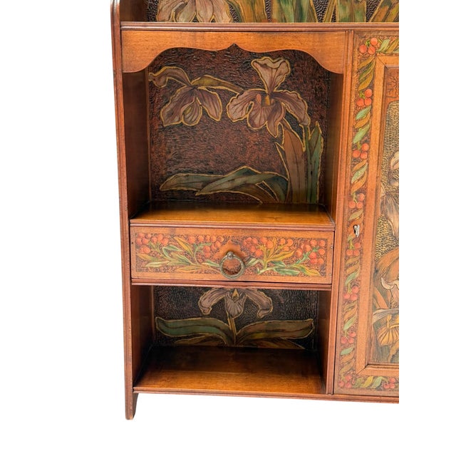 Aesthetic Movement Wall Cabinet with Hand-Painted Floral in Walnut, 1890s For Sale - Image 11 of 14