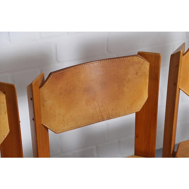 Wood Dining Chairs in Beech & Cognac Leather by Pierre Chapo, 1960s, Set of 4 For Sale - Image 7 of 18