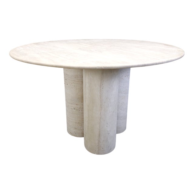 Italian Round Travertine Dining Table, 1970s For Sale