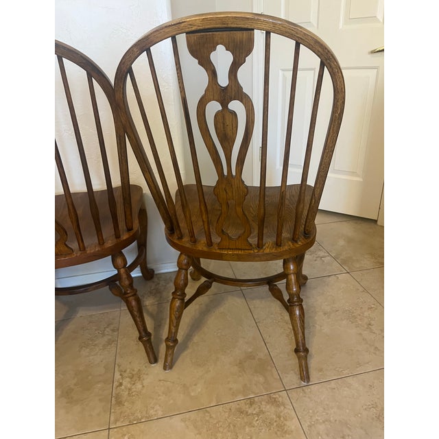 Brown Late 20th Century Set of 3 Solid Oak Rustic Americana Bowback Windsor Dining Side Chairs For Sale - Image 8 of 12