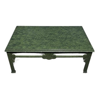 Vintage Mottled Green Painted Coffee Table With Chinoiserie Style Base For Sale
