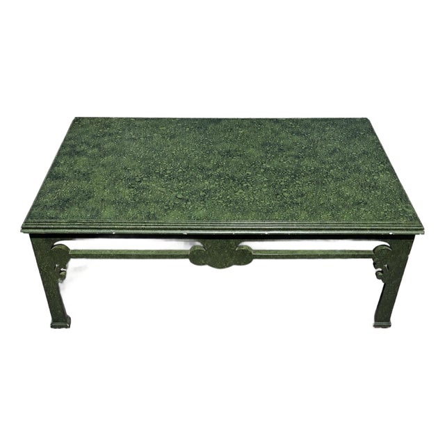 Vintage Mottled Green Painted Coffee Table With Chinoiserie Style Base For Sale