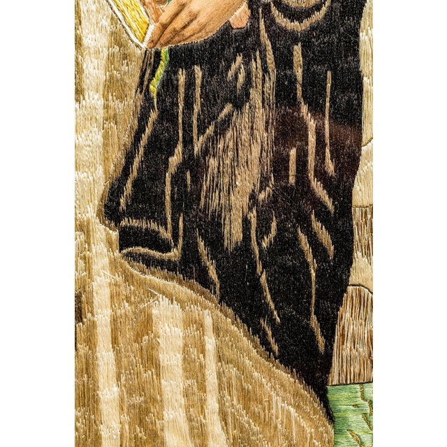 Stunning Antique 19th Century Saint Dominic Needlework Embroidery Victorian Catholic Religious Textile in Gilt Frame Wall Home Decor Art For Sale In New York - Image 6 of 14