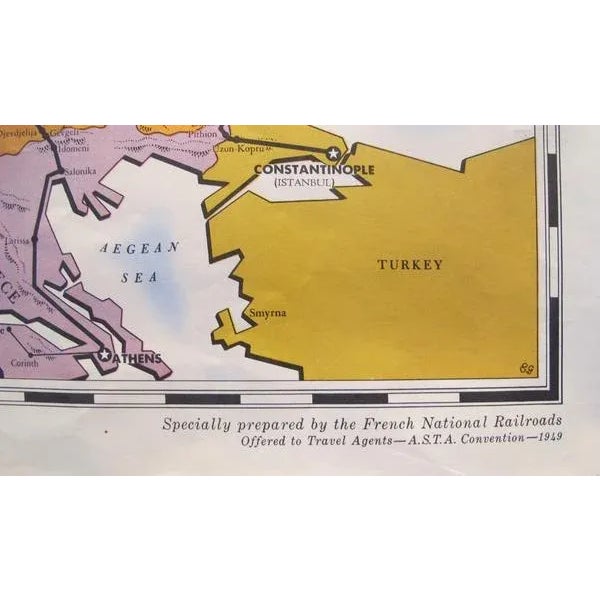 Textile 1949 Original Vintage French Travel Poster, European Railroad Map (Linen Backed) For Sale - Image 7 of 8