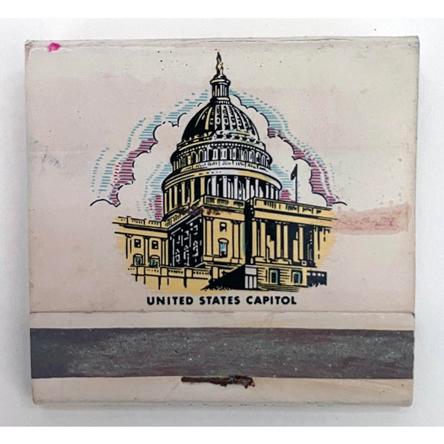 Vintage matchbook from the United States Capitol building. 3 dimensional matchbook is mounted inside a black shadowbox...