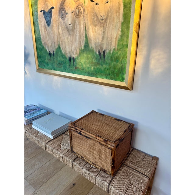 Chinoiserie Late 20th Century Large Hinged Tortoise Bamboo and Woven Cane Storage Box For Sale - Image 3 of 8