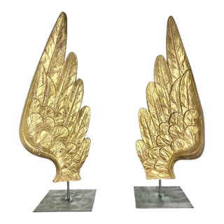 19th Century Italian Baroque Giltwood Wings on Iron Bases For Sale