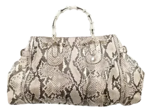 2020 Gucci Python SnakeSkin Pop Bamboo Handle Large Top Handle Bag Silver Gray
