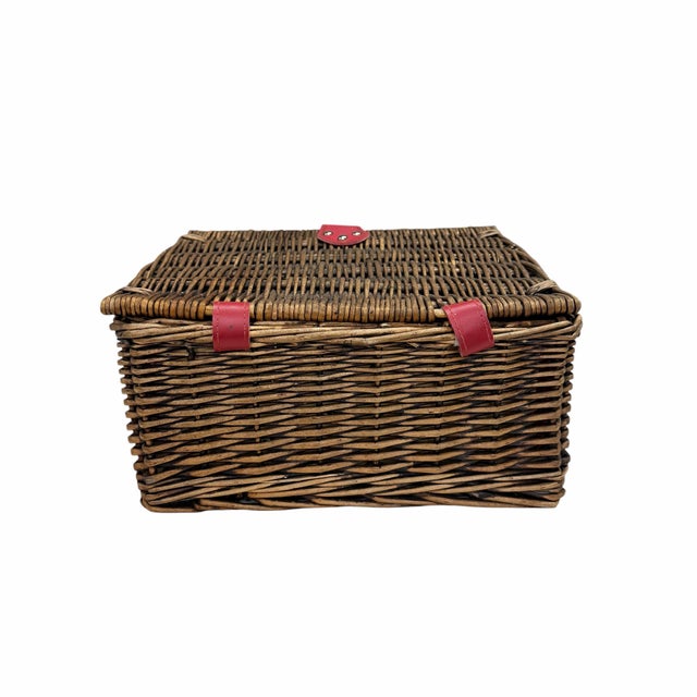 Vintage Picnic Basket Storage Box With Tab Lock For Sale - Image 4 of 8