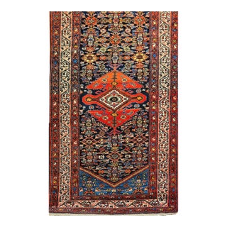 Vintage Persian Malayer Runner Rug, Hand-Knotted Wool, Geometric Pattern, 3x20, Navy & Red For Sale