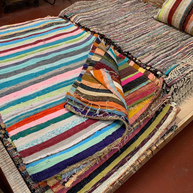 Indian Colorful Striped Sari Rug For Sale - Image 3 of 4