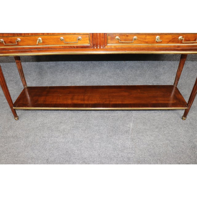 1970s 20th C. French Louis XVI Style Brass Mounted Marble Top Sofa Console Table For Sale - Image 5 of 15