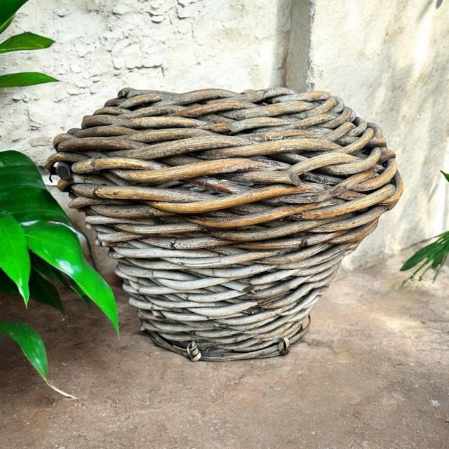 Large Handwoven Rattan Reed Basket Bi Cone For Sale - Image 12 of 12