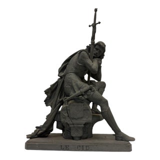 Antique French Patinated Spelter "Le Cid" Sculpture by Eugène Laurent For Sale
