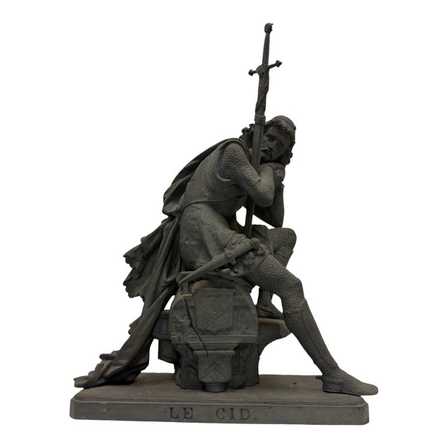 Antique French Patinated Spelter "Le Cid" Sculpture by Eugène Laurent For Sale