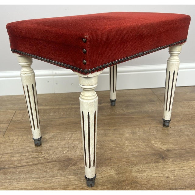 Vintage French Upholstered Ottoman For Sale - Image 3 of 9