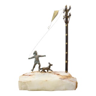 Vintage Curtis Jere Sculpture of Child Flying a Kite For Sale