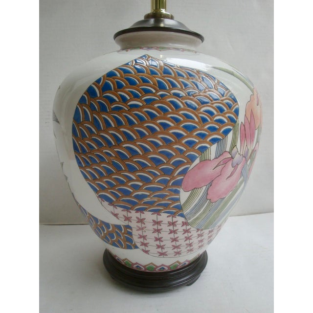 1980s Ceramic Chinoiserie Ginger Jar Lamp Postmodern Iris Flowers For Sale In Richmond - Image 6 of 6