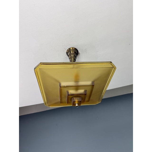 Art Deco Verrerie Dart Amber Molded Glass Pendant Light by Degue, France, 1930 For Sale - Image 9 of 18