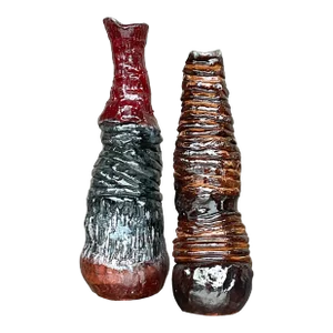 Vintage Boho Signed Hand Made Studio Pottery Vases - a Pair