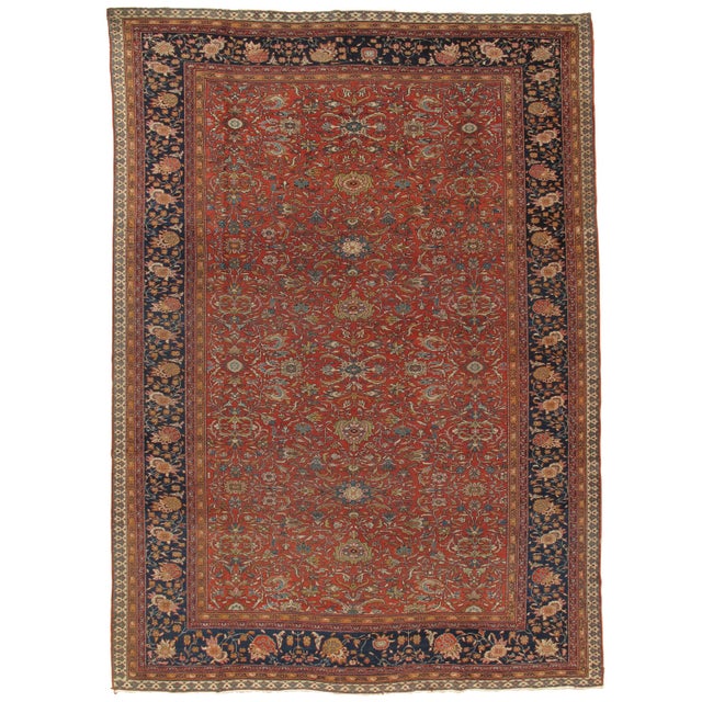 Antique Farahan Sarouk Carpet, Handmade Oriental Rug, Ivory, Red, Navy, Fine For Sale - Image 10 of 18