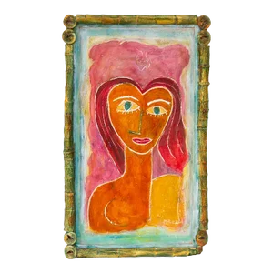 Folk Art Figure by Mr. Eddie With Bamboo Frame