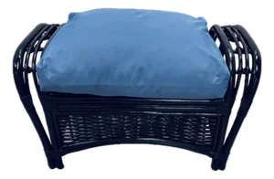 Black Enameled Rattan Wicker Ottoman. Coordinates With Listed Black Rattan Chairs.