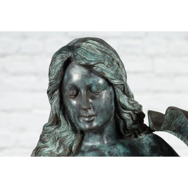 1960s Bronze Sea Nymph Fountain with Large Shell and Turtle in Verdigris Patina For Sale - Image 16 of 17