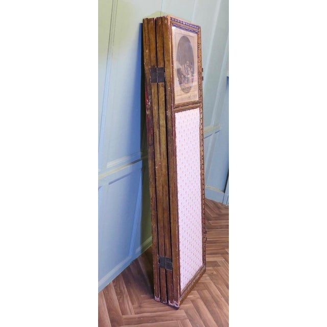 French Four Fold Screen with Gilt Mirror For Sale - Image 6 of 8