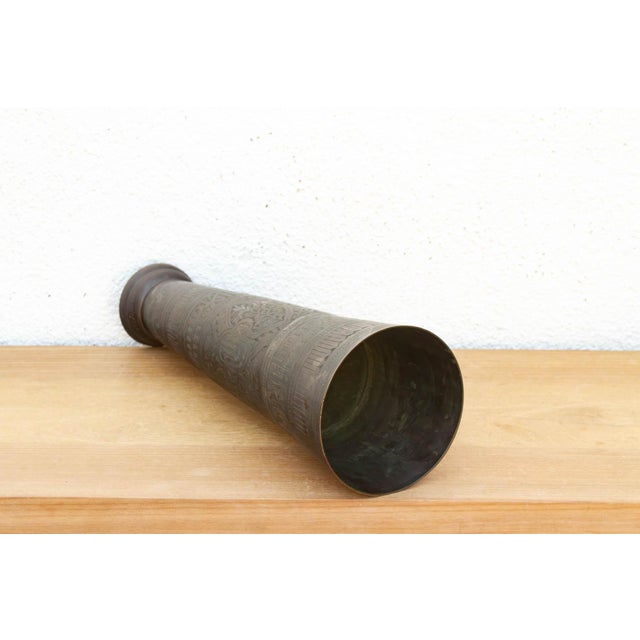 Indian 20" Tall Antique Calligraphic Bronze Vessel For Sale - Image 3 of 9