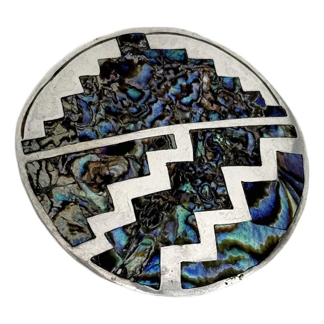 Taxco Mexico Sterling Silver and Abalone Round Pendant/Brooch For Sale