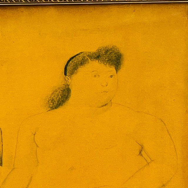 Yellow Vintage Framed Seated Nude Oil Painting in the Manner of Fernando Botero For Sale - Image 8 of 17