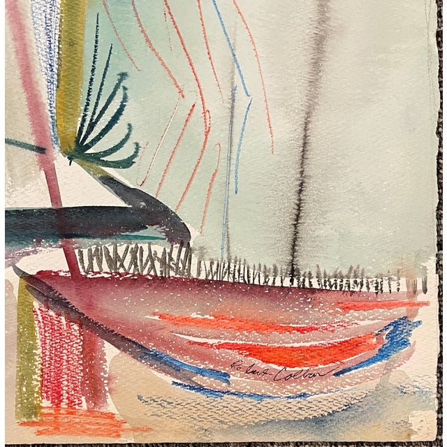 MCM painting on paper by artist Robert Colborne (1931-2002) . Signed lower right, estate stamp on the back. Colborne...