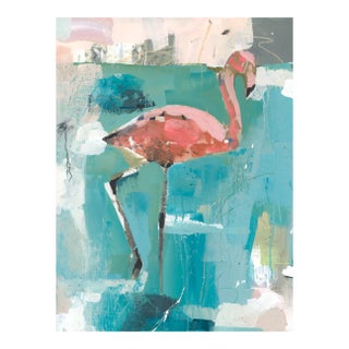 18x24 “Tropical Representation” Contemporary Abstract Flamingo Painting by Donna Weathers For Sale