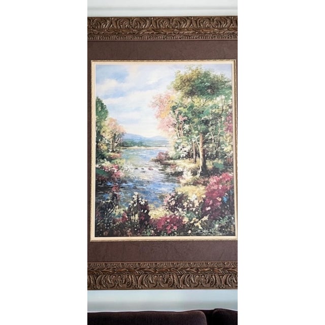 Wood Vintage Signed & Numbered Landscape Print by B. Sikes (1997) in Large Ornate Carved Frame – 47” X 41” For Sale - Image 7 of 10