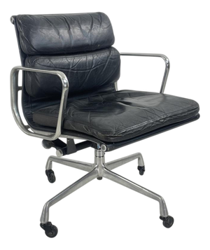 Black Leather Soft Pad Group Chair by Charles and Ray Eames for Herman Miller, 1960s