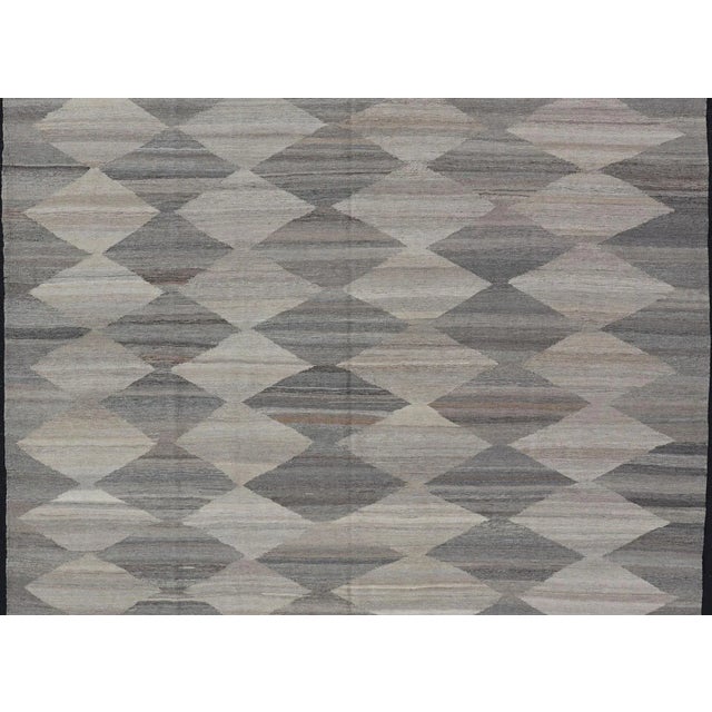2010s Grey, Lt Green Hand Woven Flat-Weave Kilim Rug by Keivan Woven Arts 8'10 X 12'0 For Sale - Image 5 of 13