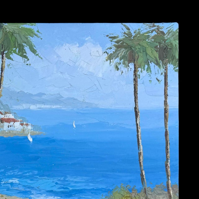 1970s Vintage Mediterranean Seaside Signed Oil Painting of Italian Coastal Scene Original For Sale - Image 5 of 8